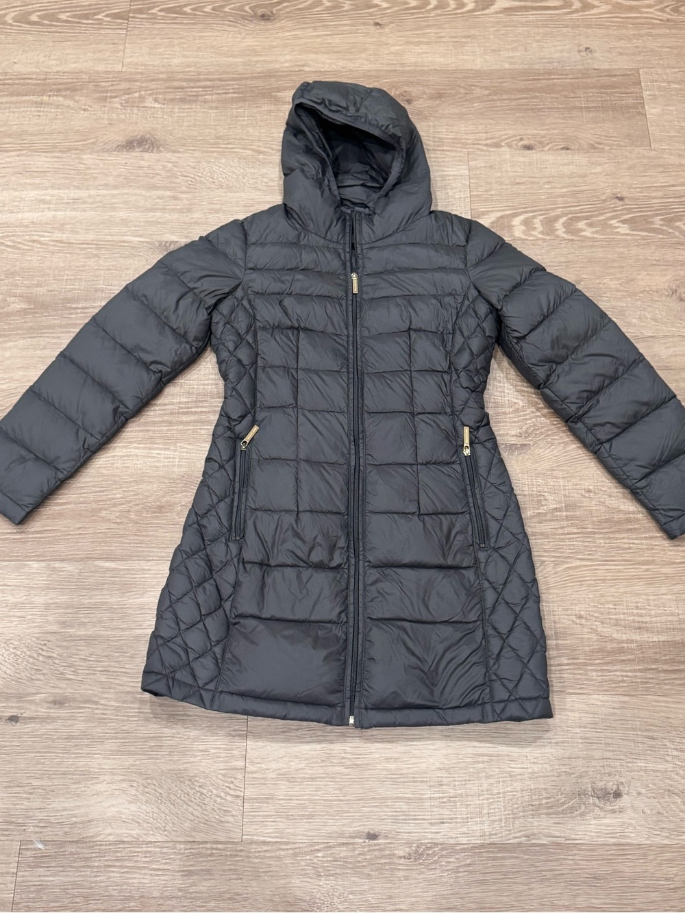 Michael Kors Packable Down Puffer Coat Charcoal Hooded Longline Small
